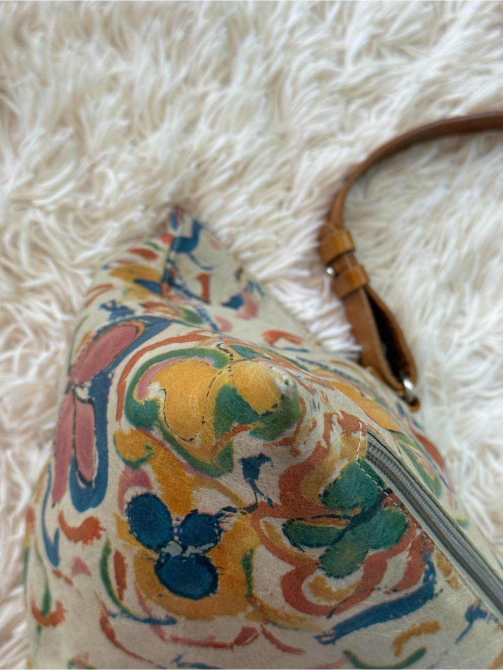 SKIN Argentina Hand Painted Leather Triangle Shoulder Bag Floral Artisan Purse - Picture 9 of 10